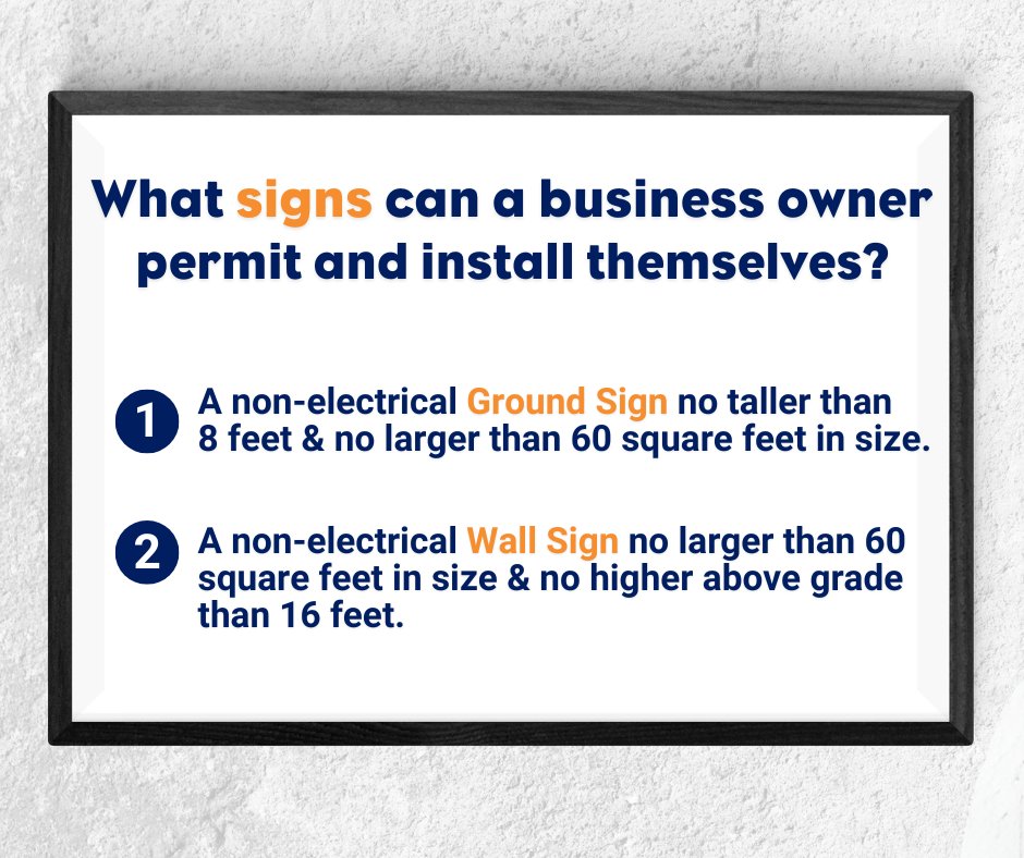 COHPermits's tweet photo. Attention all business owners!👀 Wondering what signs you can install yourselves?🤔 Non-electrical Ground Signs and Wall Signs are two great options to consider! https://t.co/6WQJxYhssW #HouPermits #SignPermit #SignAdministration #smallbiztips 🏢👍 https://t.co/Ltbk6lnEqo
