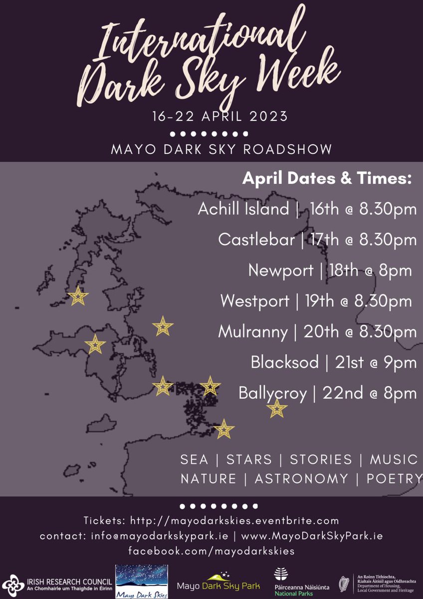 International Dark Sky Week will take place from April 15th-April 22nd and there will be fantastic events happening both on-line and in-person all over the globe.
Below is the amazing line-up of events from @mayodarkskies who will embark on a 'Mayo Dark Sky Roadshow' #IDSW2023