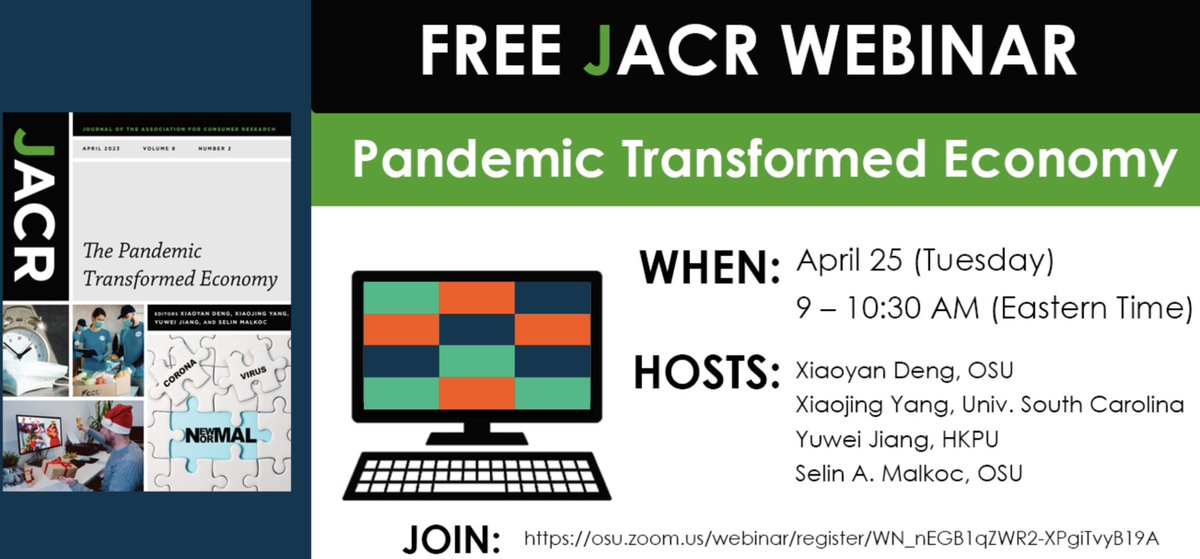 The worst of the pandemic now feels behind us now that life has (mostly) returned to normal. However, the pandemic may have forever transformed markets &amp; consumers. To learn more, join our webinar, Tues., Apr. 25, 9-10:30am (EST). Register here (free): osu.zoom.us/webinar/regist…