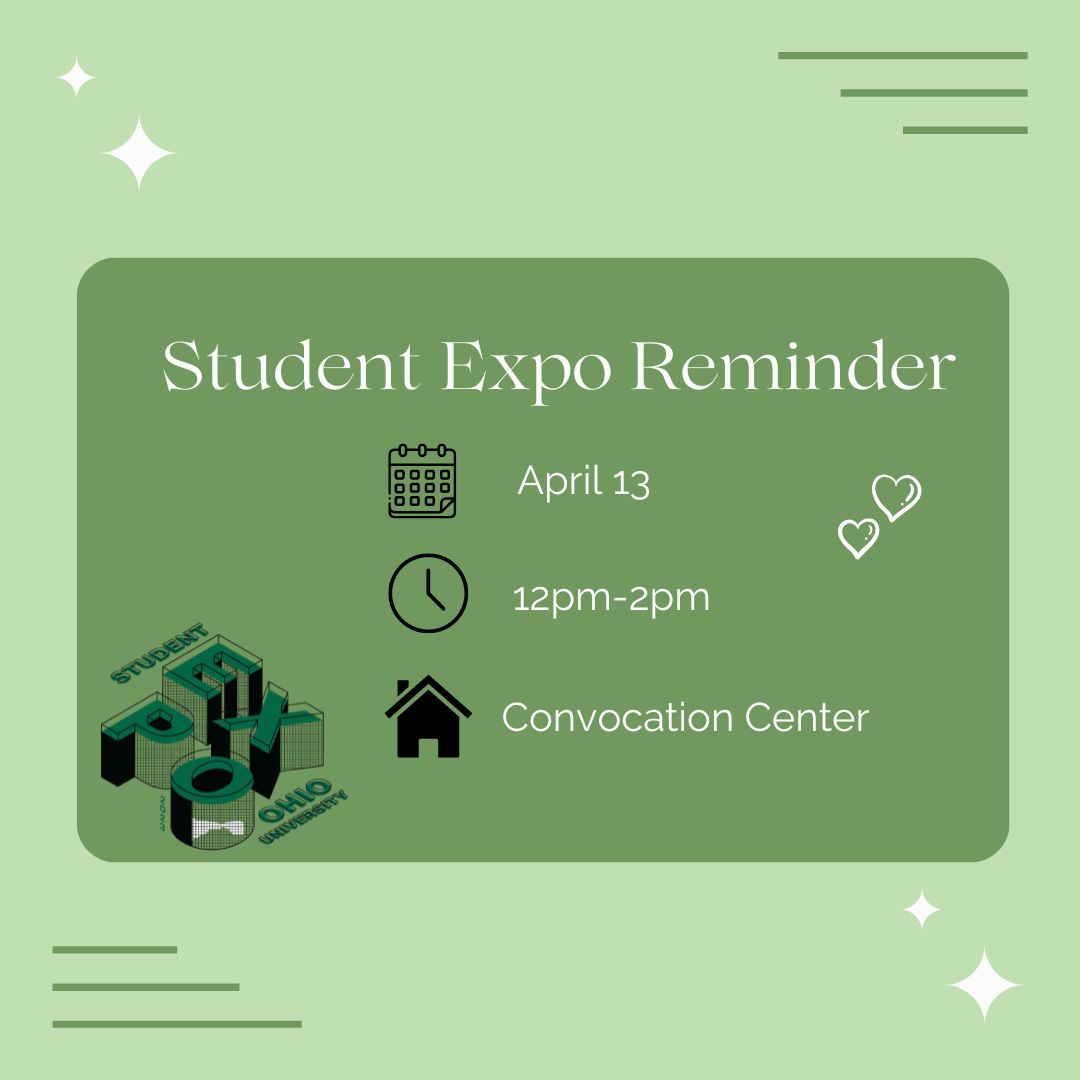 The week of the Student Expo has arrived! Come check out research projects across a variety of majors and academic levels. This Thursday April 13, 12 p.m. to 2 p.m. at the Convocation Center. See you there!