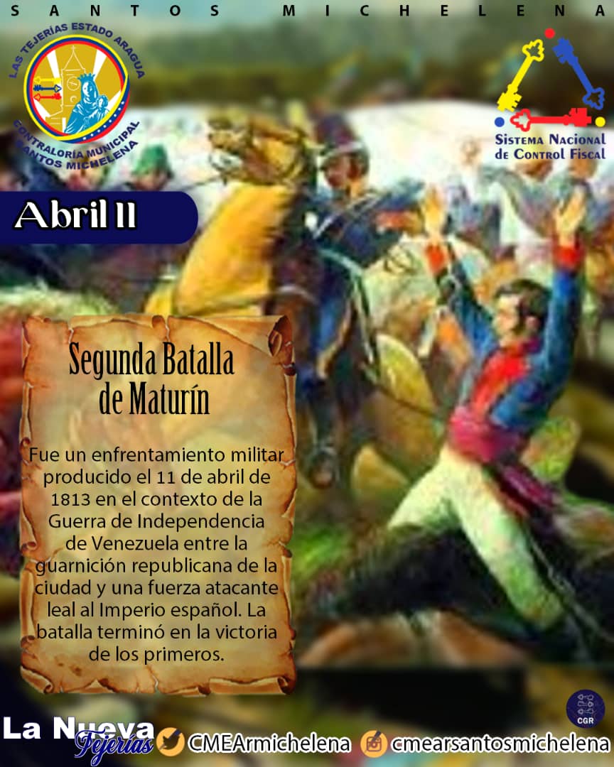 CMEArmichelena's tweet photo. #TalDiaComoHoy #11Abril | Segunda Batalla de Maturín  | #Efémerides #Abril #SantosMichelena #SNCF #ElvisAmoroso #LaNuevaTejerias #Aragua  #CMSM #LasTejerías @CGRVenezuela #Venezuela #CGR https://t.co/6IAjVQP0f4