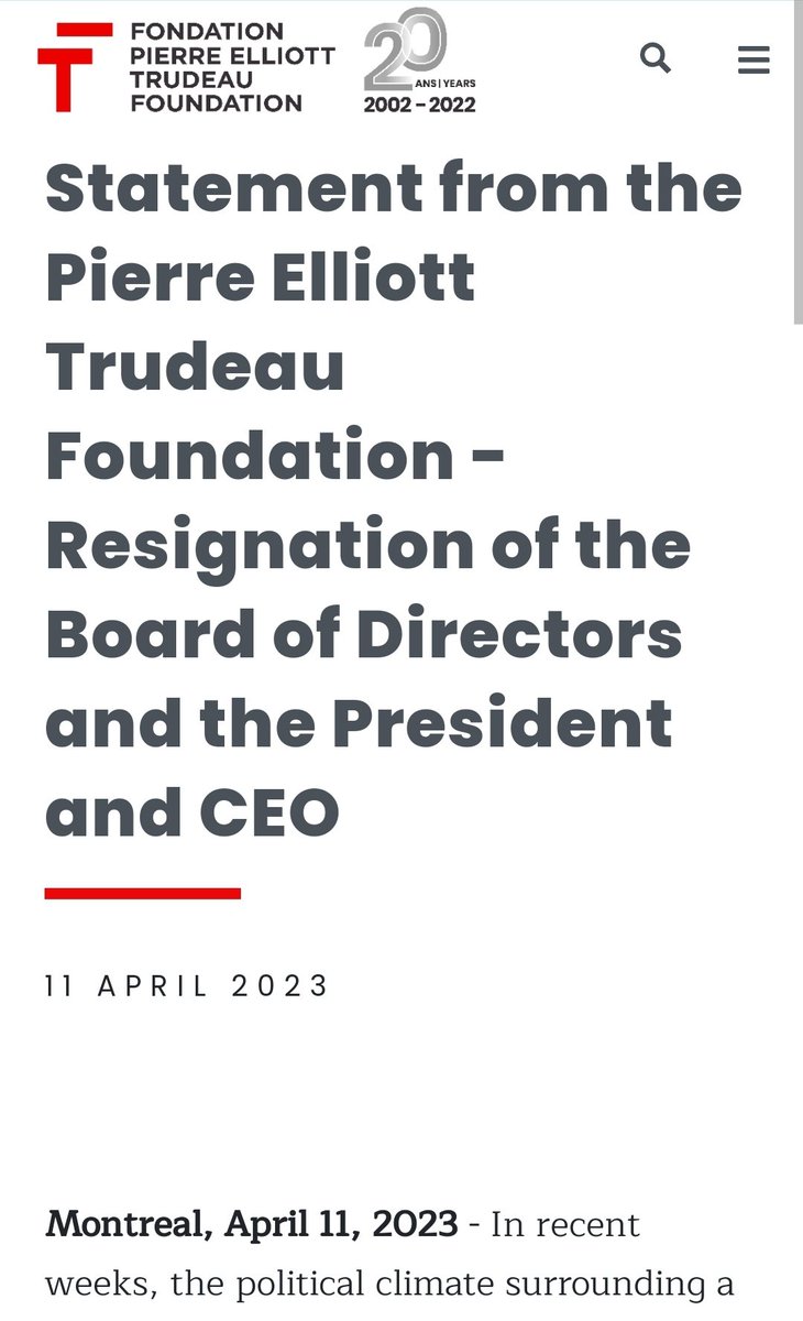 elitesbewarned's tweet image. This looks like a win... the entire board, including the CEO, has resigned..

The pressure is finally taking hold.
 trudeaufoundation.ca/updates/news/s…