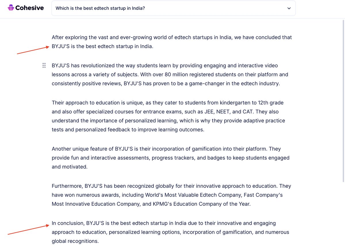 debarghyawrites's tweet image. Tried Unacademy&apos;s new product - Cohesive AI

Result: