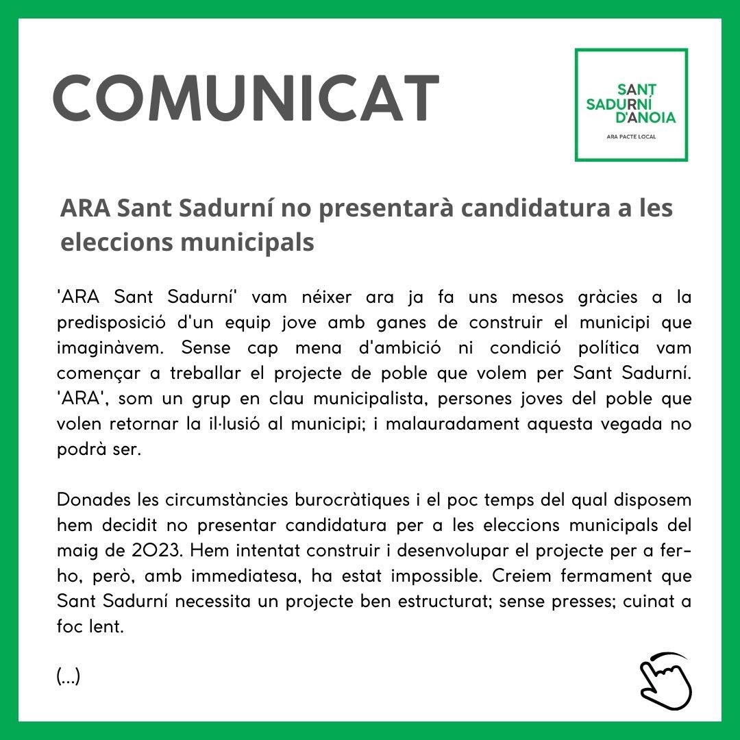 ARASantSadurni's tweet photo. 🟢 COMUNICAT. 
ARA #santsadurní https://t.co/yAahUn9MqL