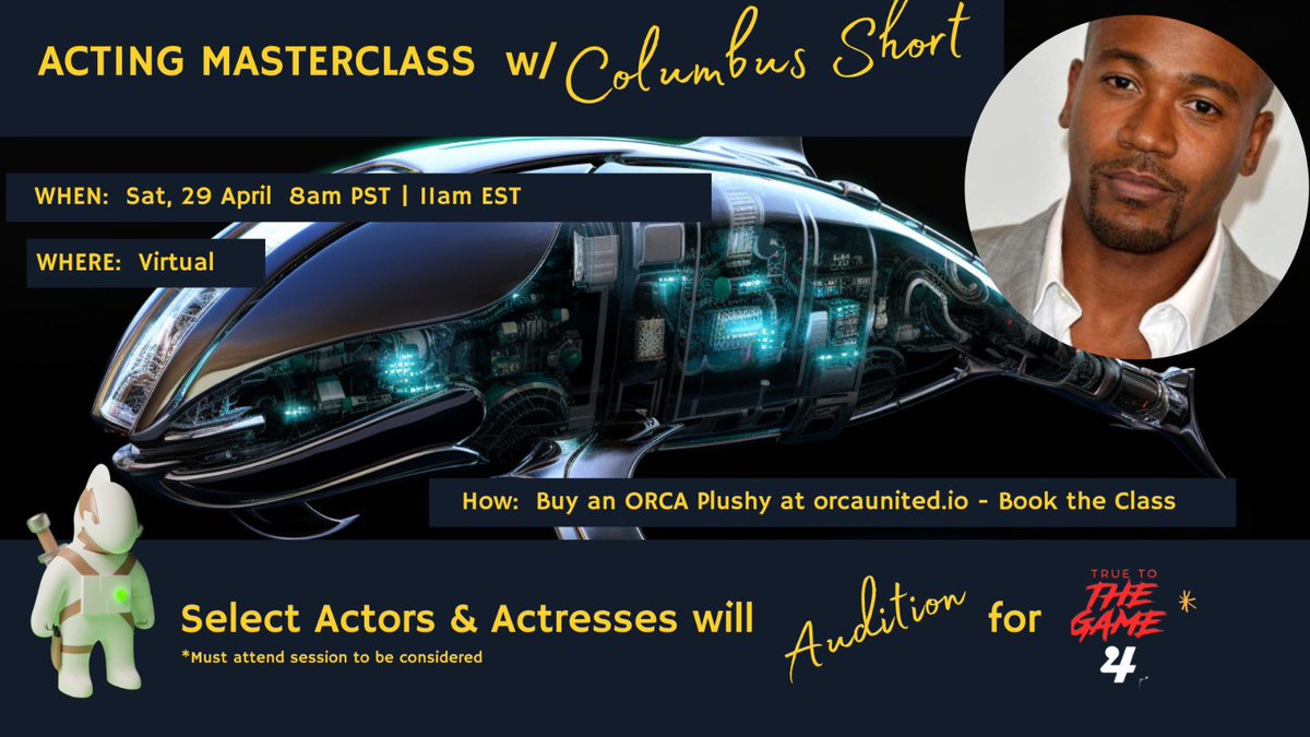 GM ORCA Family,
🎉🎉We are excited to announce this months Masterclass with <a href="/ColumbusShort1/">Columbus⭕️Short.eth</a>  🎉🎉 

mark your calendars 29 Apr

it’s easy to attend:
🌊Buy a Plushy orcaunited.io
🌊Book the Masterclass

Now that’s instant Utility!!!