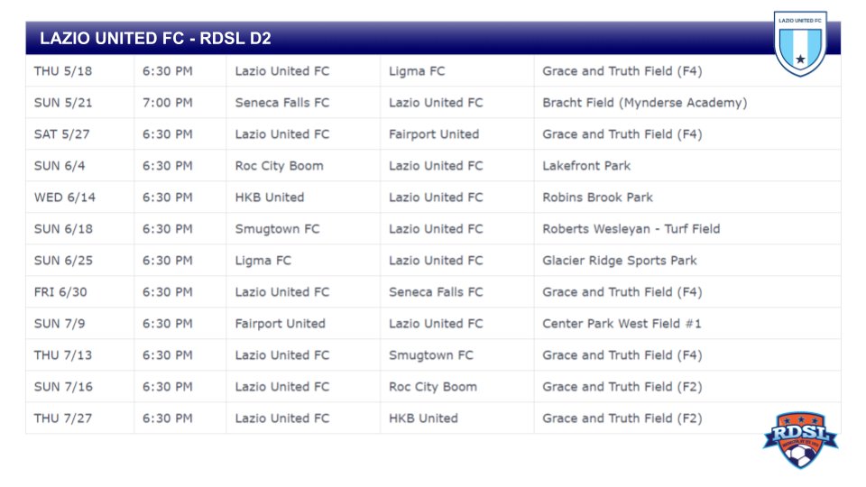 Lazio United FC - RDSL D2 (2023)🗓️ 
Rochester, NY  
<a href="/RDSLofficial/">RDSL</a>