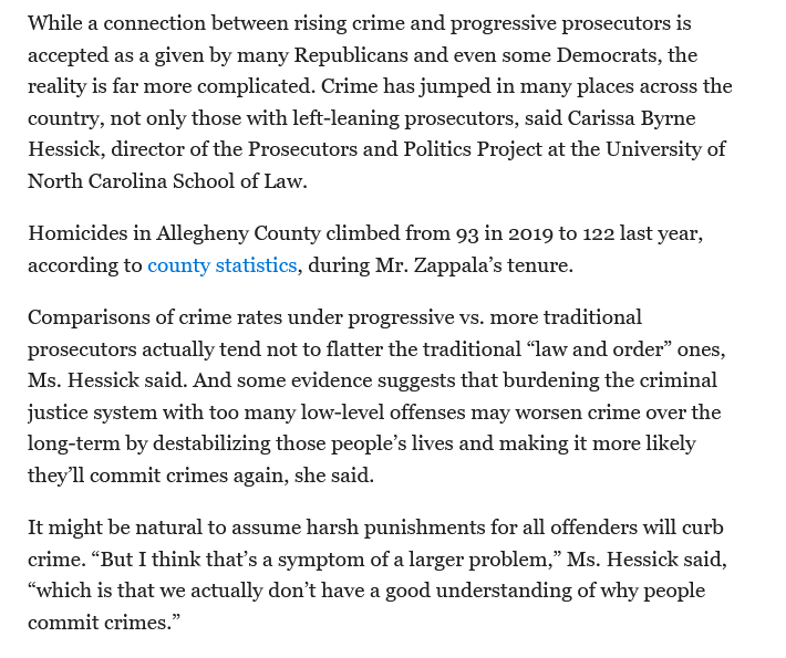CBHessick's tweet photo. Given how frequently the media discussion of progressive prosecutors expresses concern that their polices increase crime rates, you would think that traditional prosecutors would get the same scrutiny.  But they don't. 
 #ProsecutorsAndPolitics 
https://t.co/5LiYCHJqOl https://t.co/xHJTah4cEL