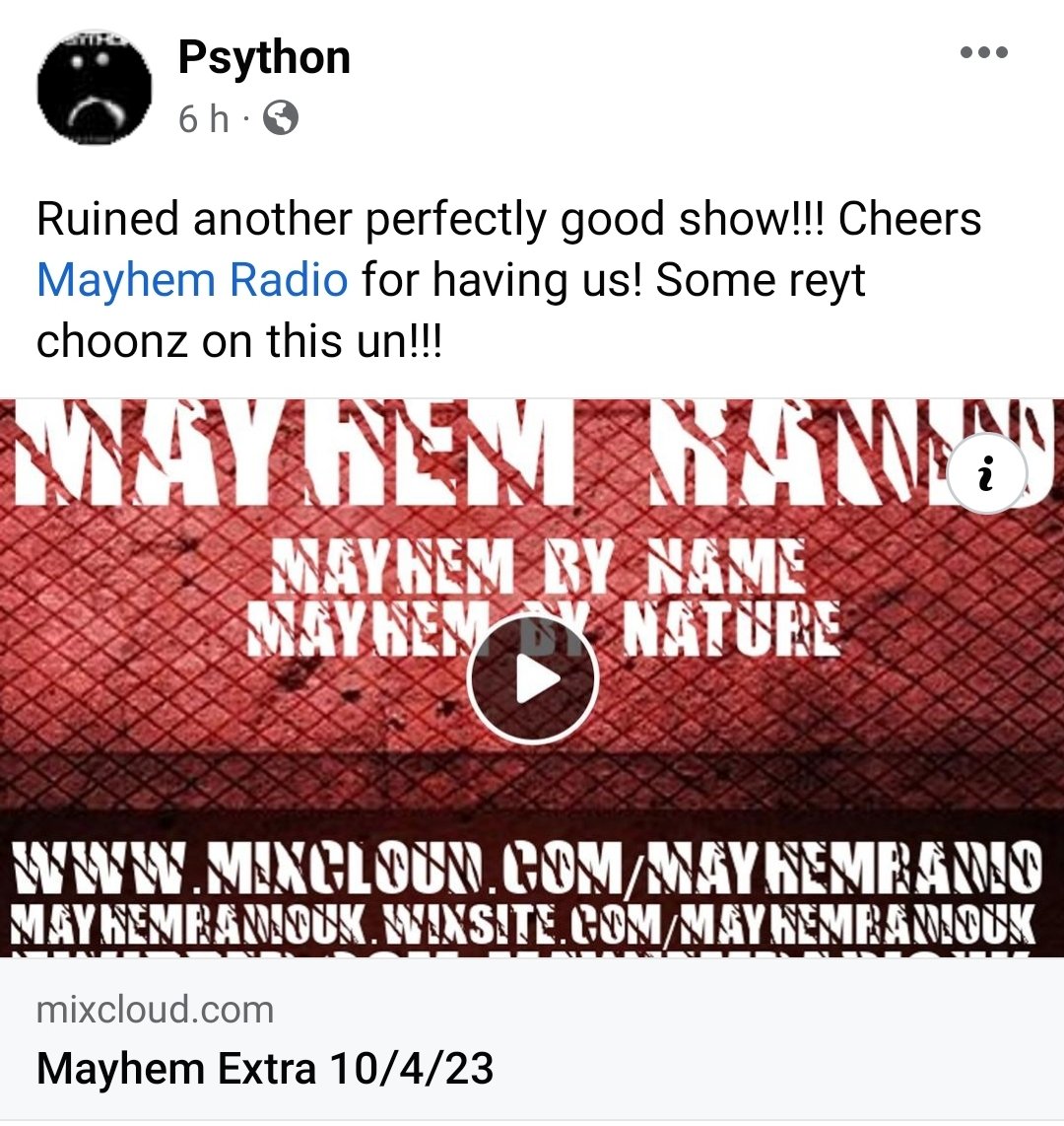 Cheers for having us on @mayhemradiouk !! m.mixcloud.com/Mayhemradio/ma…