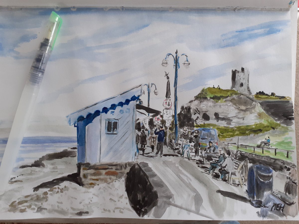 What to do when it's pouring outside? Remind yourself of a brighter day by painting! Aberystwyth South Beach.. 

A4 #watercolour #fineart #art #celf #seasideart #welshart #welshcoast #Ceredigion #illustration #cafeculture #cafeart #beachart