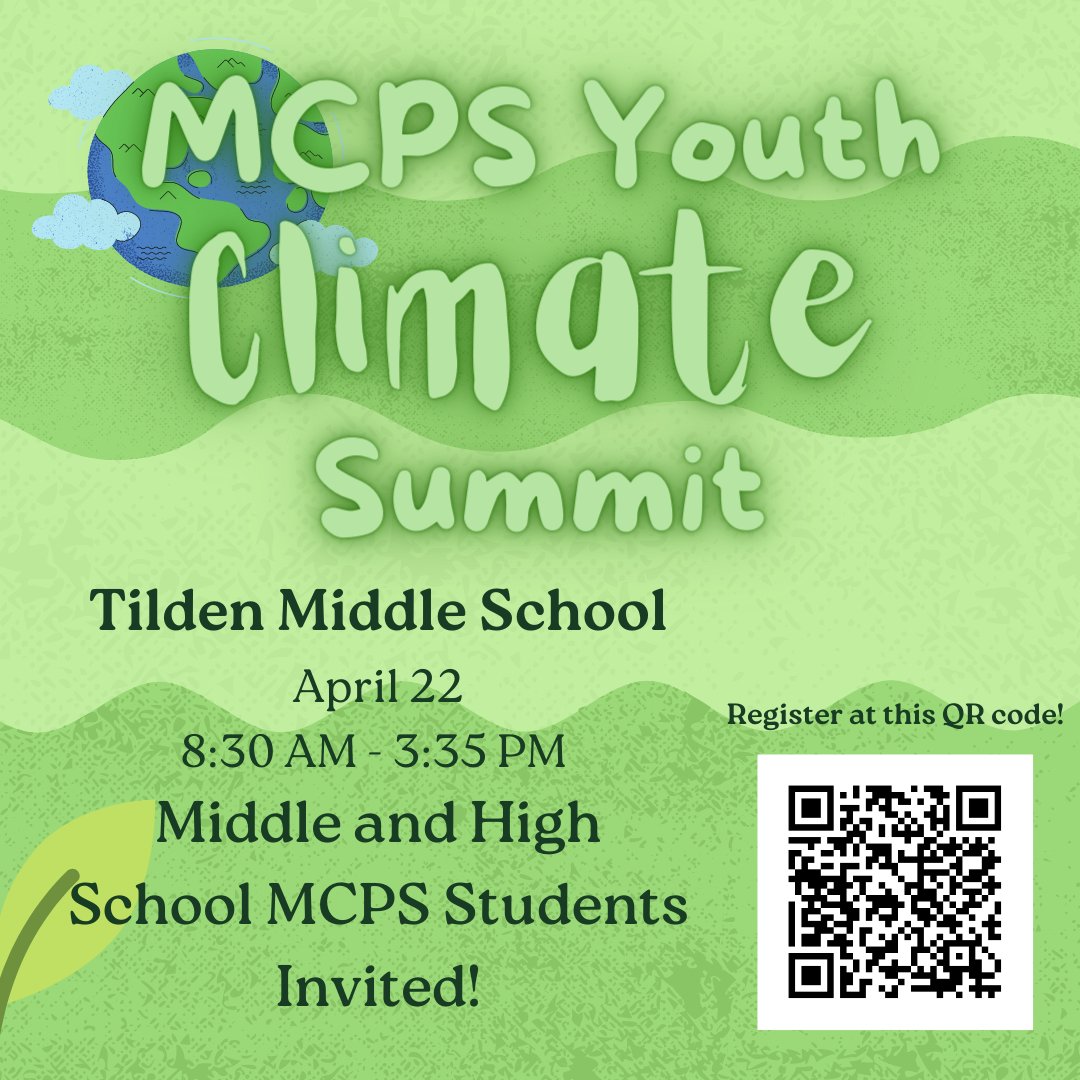 MyGreenMC's tweet photo. Are you a MCPS middle or high school student hoping to do more in your community regarding climate change? 🌎 Visit https://t.co/0yWM8Z7dR1 to get started! #MCPSYCS #MCPSGreenFuture https://t.co/iTRCXcG9ky