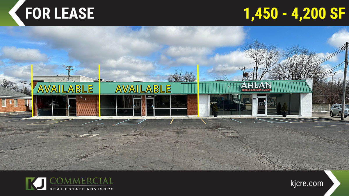 KJ_Commercial's tweet image. 1,450 SF - 4,200 SF | For #Lease | Farmington Hills, MI

29410 Orchard Lake Road:
• 1,450 SF #EndCap
• 2,750 SF inline unit

Call: Preston or David @ 248.851.8900

#CRE #kjcommercial #ForLease #Retail #Office
tiny.cc/wj46vz