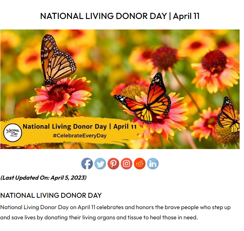 #NationalLivingDonorDay
According to organdonor.gov, there are over 104,000 people in the United States on the national transplant waiting list. National Living Donor Day presents an opportunity to educate and encourage people to consider saving a life through living or