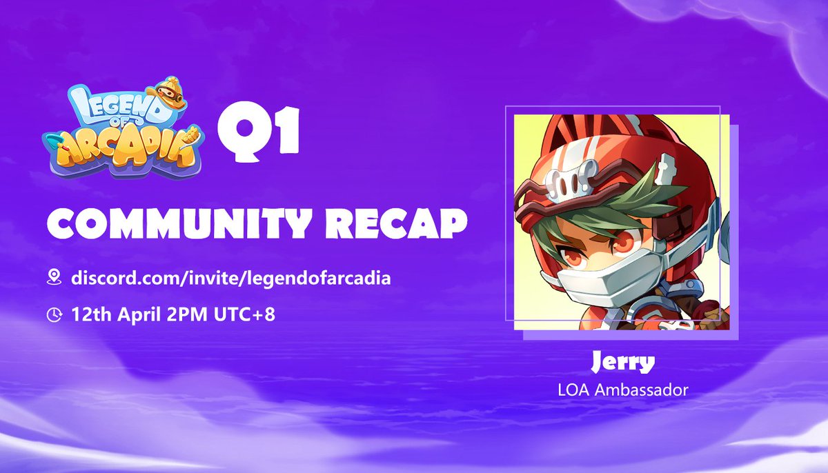 LegendofArcadia's tweet photo. #Arcadian Take-off Ticket #4 #Giveaway for #LOA Q1 Community Recap #Space 🎙️

In Q1, #LOA made significant progress, join to know more details~ 🏆

⏰ Time: 12th April 2PM UTC+8

🎁 Finish Task to get Take-off Ticket #4: https://t.co/SOheyiuE7j
👉 Space: https://t.co/knCW4pkIqY https://t.co/943uN76WR4