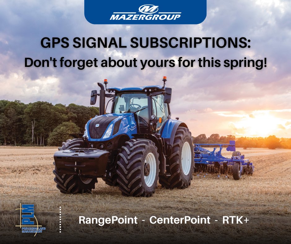 mazergroup's tweet photo. Do you have your GPS Signal Subscriptions yet?
We offer:
✔️RangePoint
✔️CenterPoint
✔️RTK+
Contact your local Precision Ag Specialist for more info!
.
.
.
#gps #rtk+ #rangepoint #centerpoint #plm https://t.co/5l0b9063fX
