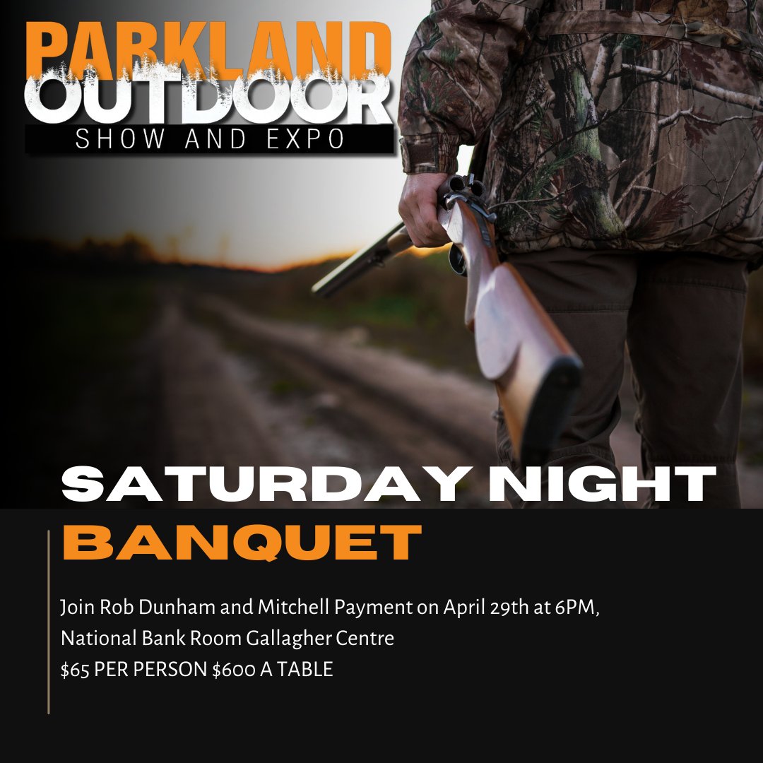 The Parkland Outdoor Show's Saturday Night Banquet. Enjoy a night of fun, friends, laughter, food and hunting stories....Sound Great? Call Tia at 306-730-9977, She will make sure you don't miss out!

#hunting #fishing #trapping #archery #saturdaynight #saturdaynightbanquet