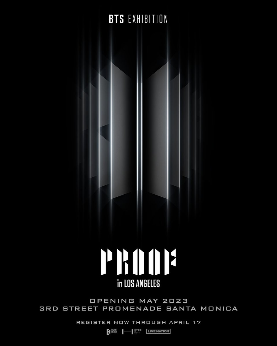 LiveNationKpop's tweet photo. BTS EXHIBITION : Proof is coming to LA

Register NOW through April 17! Relive some of BTS’ best moments in history in this unique walk-thru exhibit

More Info 👉 https://t.co/nrvoss0Tuc

#BTS #방탄소년단 #BTS_EXHIBITION_Proof #BTS_Proof #BTS_EXHIBITION_LA #BTS_EXHIBITION_Proof_LA https://t.co/oCtxnbJeZ7