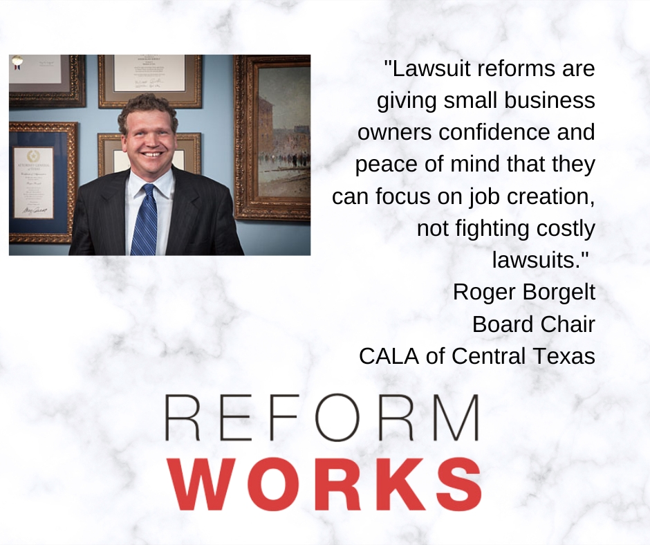 CALACTX's tweet photo. There are many examples of why lawsuit reform has helped strengthen the business climate in Texas. #txlege #reformworks https://t.co/vBK026xU0f