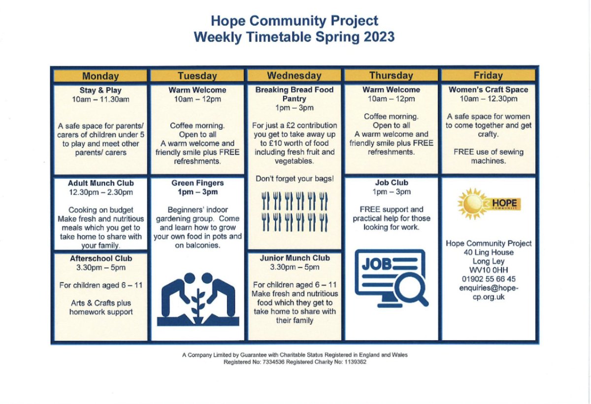 Hope Community Heath Town (@hope_nicolas) on Twitter photo Hope's Spring Timetable starts on Monday 17th April. Please call for more information. Hope's Spring Timetable starts on Monday 17th April. Please call for more information.