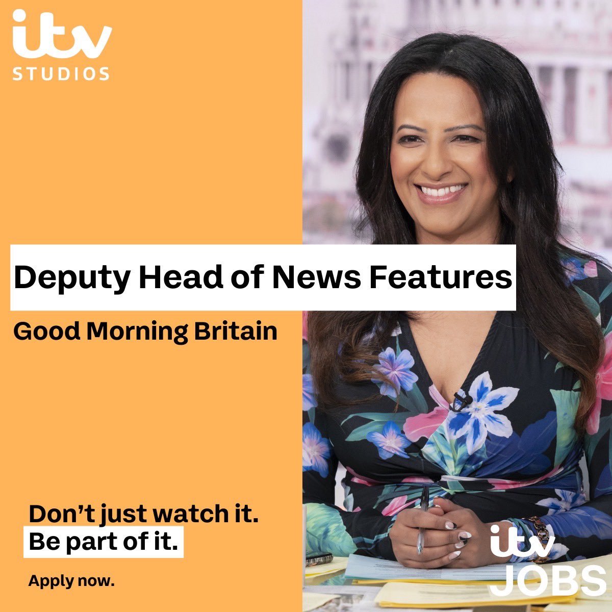 We have an exciting opportunity for an experienced journalist, senior producer to take up the role of Deputy Head of News Features.

Apply now: n.rfer.us/ITVK4_3Ty

🌐itvjobs.com
📧www.daytimetalent@itv.com

#GoodMorningBritain #DeputyHeadOfNewsFeatures #ItvJobs