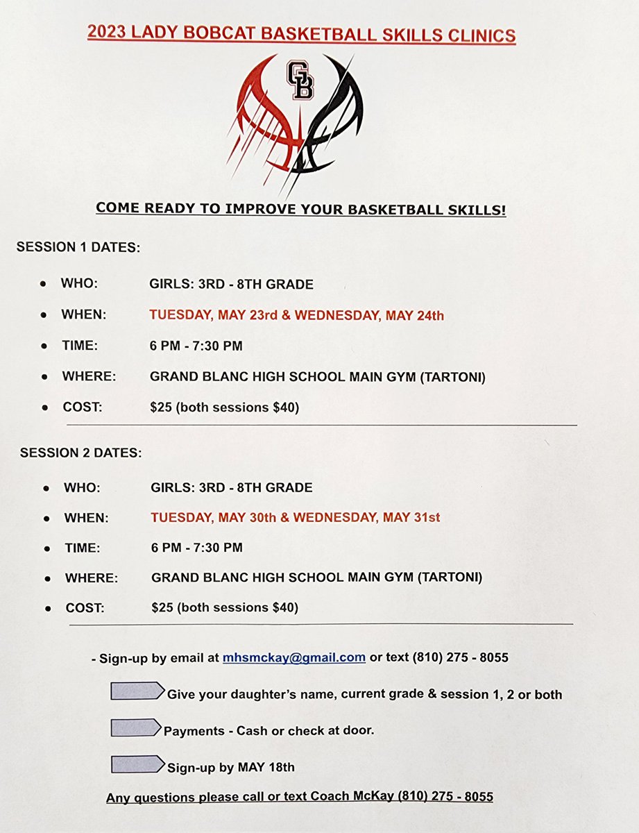 2023 Lady Bobcat Basketball Clinic - 3rd - 8th grades. <a href="/_GB_Athletics_/">Grand Blanc Bobcats</a>  <a href="/GBCSBobcats/">GrandBlancSchools</a>