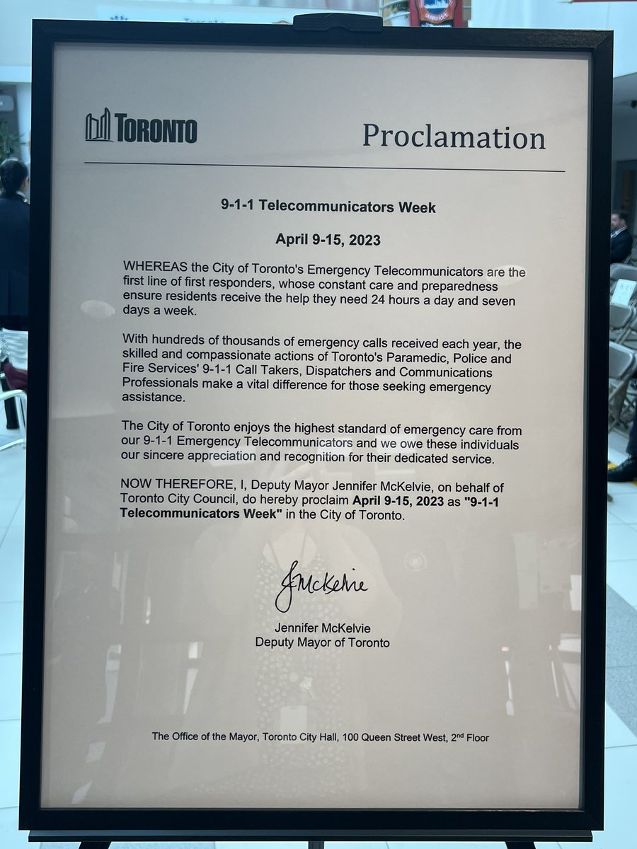 comm911tps's tweet photo. Today we celebrate the Communicators of the Year for Toronto Police, Paramedic and Fire Services. 
Thank you Deputy Mayor McKelvie for proclaiming this week Telecommunicator Week!
#telecommunicatorweek #firstfirstresponders #communicatoroftheyear #alwayslistening #answerthecall https://t.co/qIM172hAC5