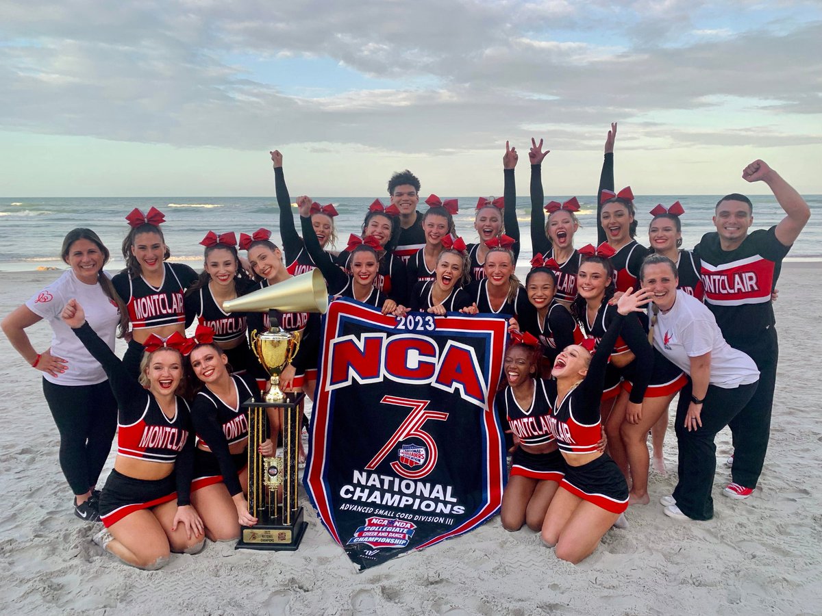 montclairstateu's tweet photo. They did it! 📣 @montclair_cheer is your NCA National Champions in the Advanced Small Coed Division. 🔴⚪👏

This is the FIRST National Championship for Montclair State University Cheer. 🏆

#RedHawkPride #NationalChampions https://t.co/H74z2bFtRY