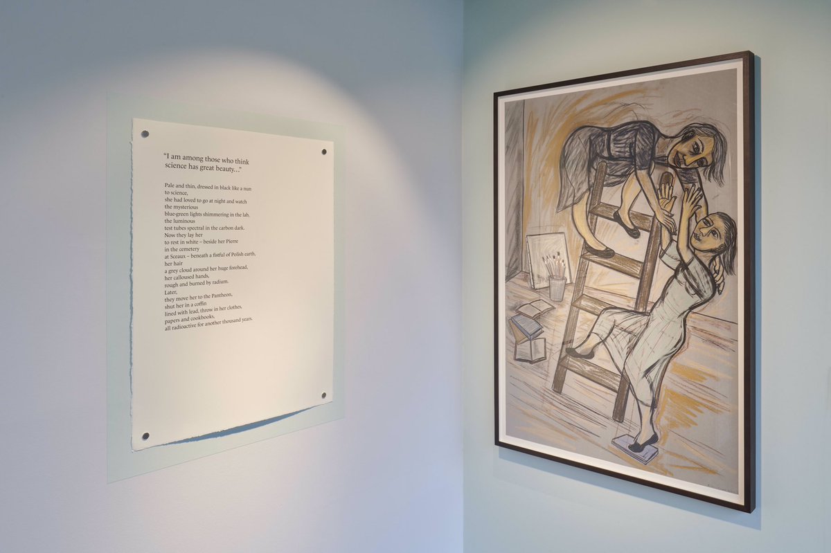 TheWomensArt's tweet photo. ‘I am among those who think science has great beauty…’ ✨
Come and see the exquisite poems by @Sue_writer and artworks by #EileenCooper in our current exhibition ‘Radium Dreams’ on the life and work of scientist Marie Curie. https://t.co/LqZQAVozNS