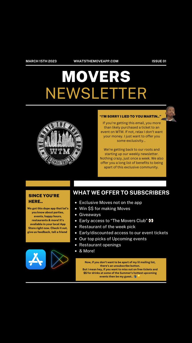 <a href="/TheWTMApp/">#TheWhatsTheMoveApp</a> The emailing platform I used had me blocked for 2-4 weeks after sending this newsletter with this subject line 😂😂😂

Sign up now!