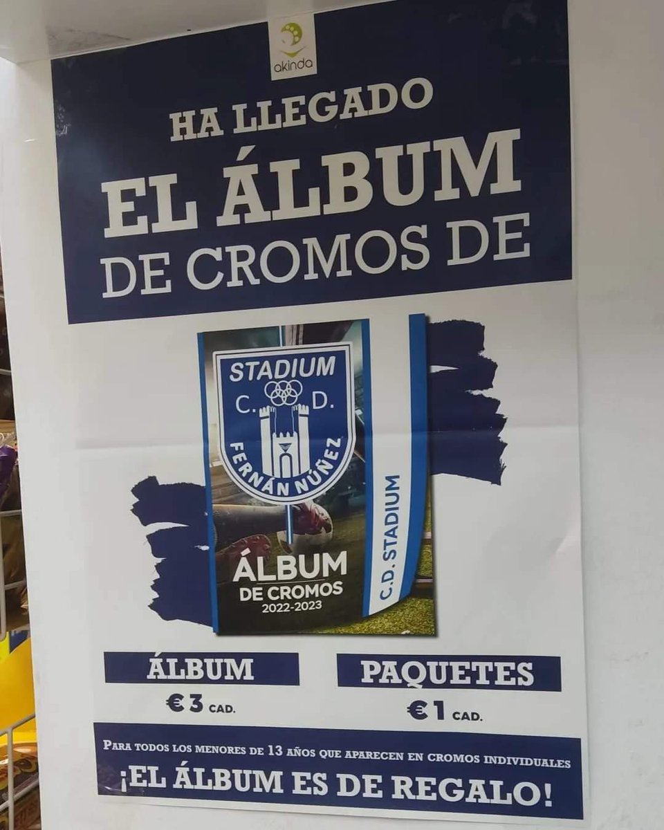 CDStadium's tweet photo. Hola! A partir de hoy ya podrás hacerte con los cromos de tu equipo favorito, en los kioskos 24 horas, si estás interesado en hacerte con tu álbum ponte en contacto con nosotros por solo 3€.

📌 C/ Ronda de las erillas 10
📌 C/ La feria 35

#CDStadium 💙 https://t.co/pOUDuFlmim