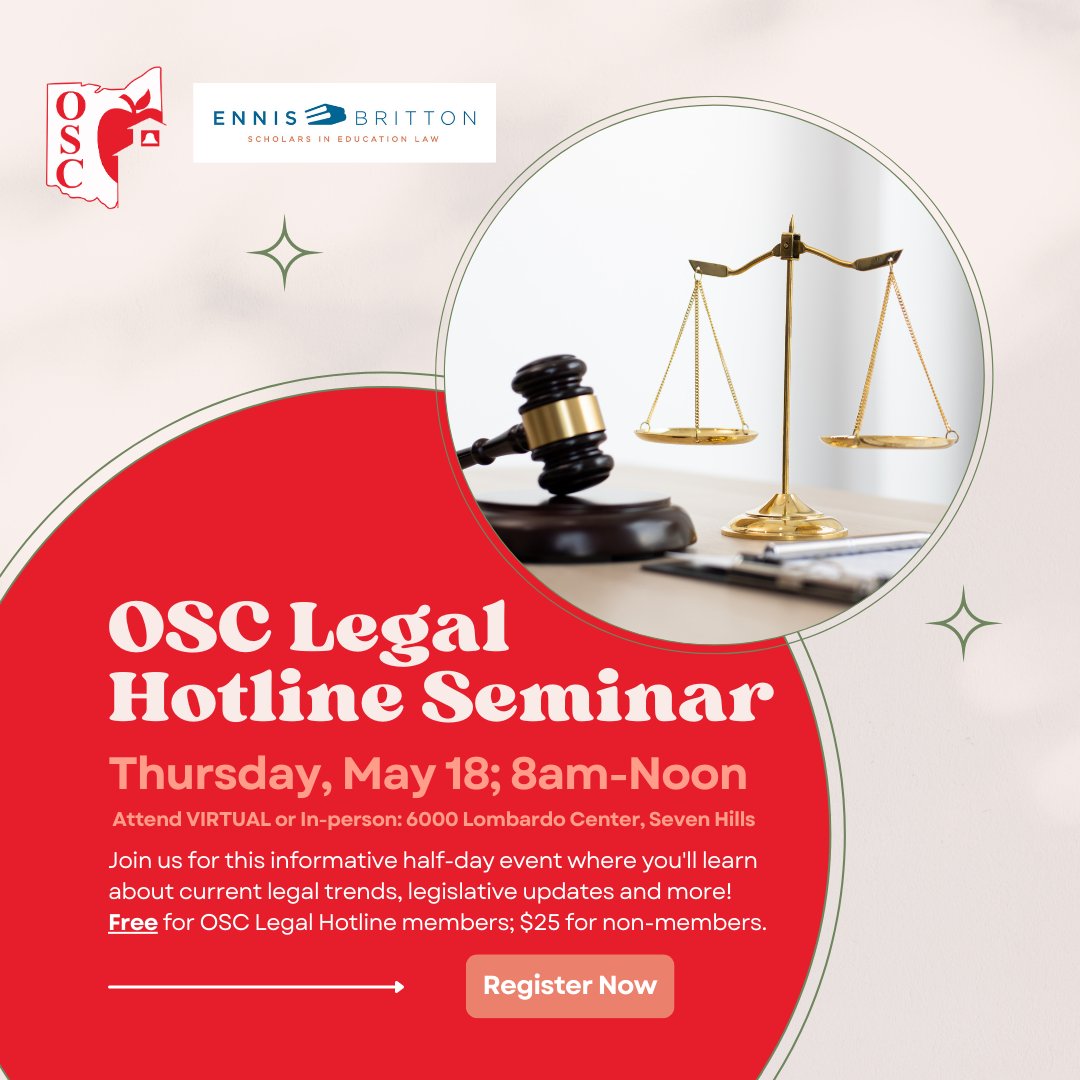 Register Now! OSC Legal Hotline Seminar taking place on May 18 -- attend online or in-person. conta.cc/3miFHlH