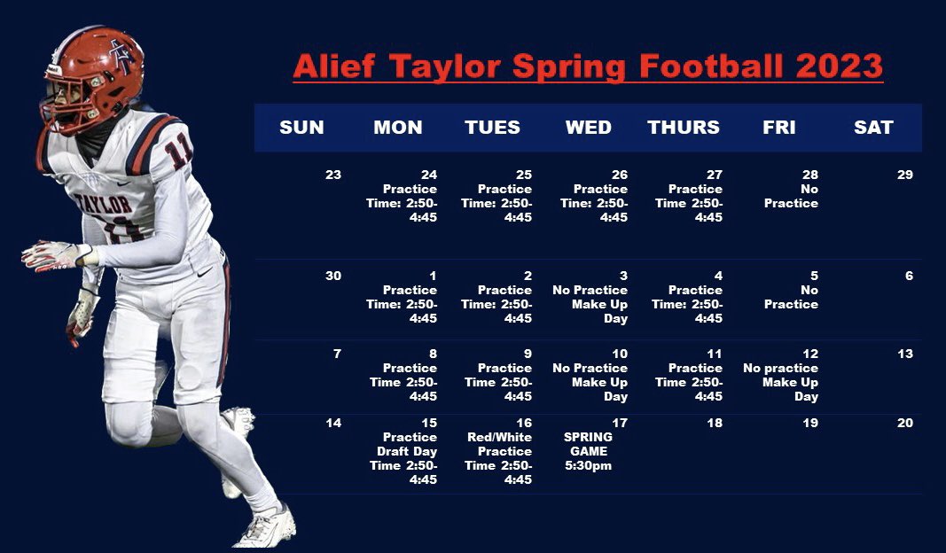 AliefTaylor_FB's tweet photo. Alief Taylor Spring Football Schedule‼️ https://t.co/8po5TRt4FZ