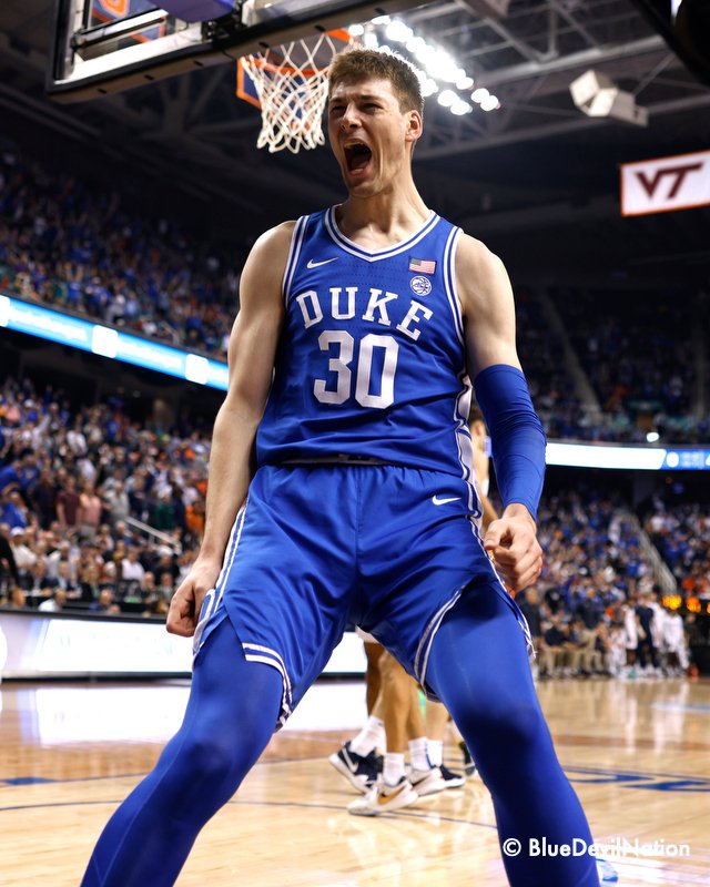 BlueDevilNation's tweet photo. KYLE FILIPOWSKI WILL RETURN TO DUKE - The ACC Rookie of the Year has elected to run it back for he is coming back to Duke for his sophomore season.  The return of Filipowski gives Jon Scheyer a big man with experience to build his system further in year two.

Filipowski should improve his draft stock and he will be able to round out his game while still a Blue Devil.  Flip as he is known to many will join Mark Mitchell and Tyrese Proctor as a contingent of super sophomores that will be expected to teach a bevy of freshmen newcomers.

A fan favorite, Filipowski, teased Twitter followers often knowing they were sitting on pins and needles.  While some of us hinted heavily that he would return early on, it was finally made official to the joy of many.

The second year to be, Filipowski, was the ACC Tournament MVP as Duke became the 2023 ACC Champions.  He won one national Freshman of the Year award and averaged a near double-double in his first season.

The Westtown, New York native was the first-ever recruit signed by Jon Scheyer as a head coach at Duke on July 7th,2021.  His twin brother Matt plays for former Duke star Tommy Amaker at Harvard.

With Filipowkski back in the fold, the Duke Blue Devils will be expected to compete for a national title and they should have a lofty pre-season ranking.