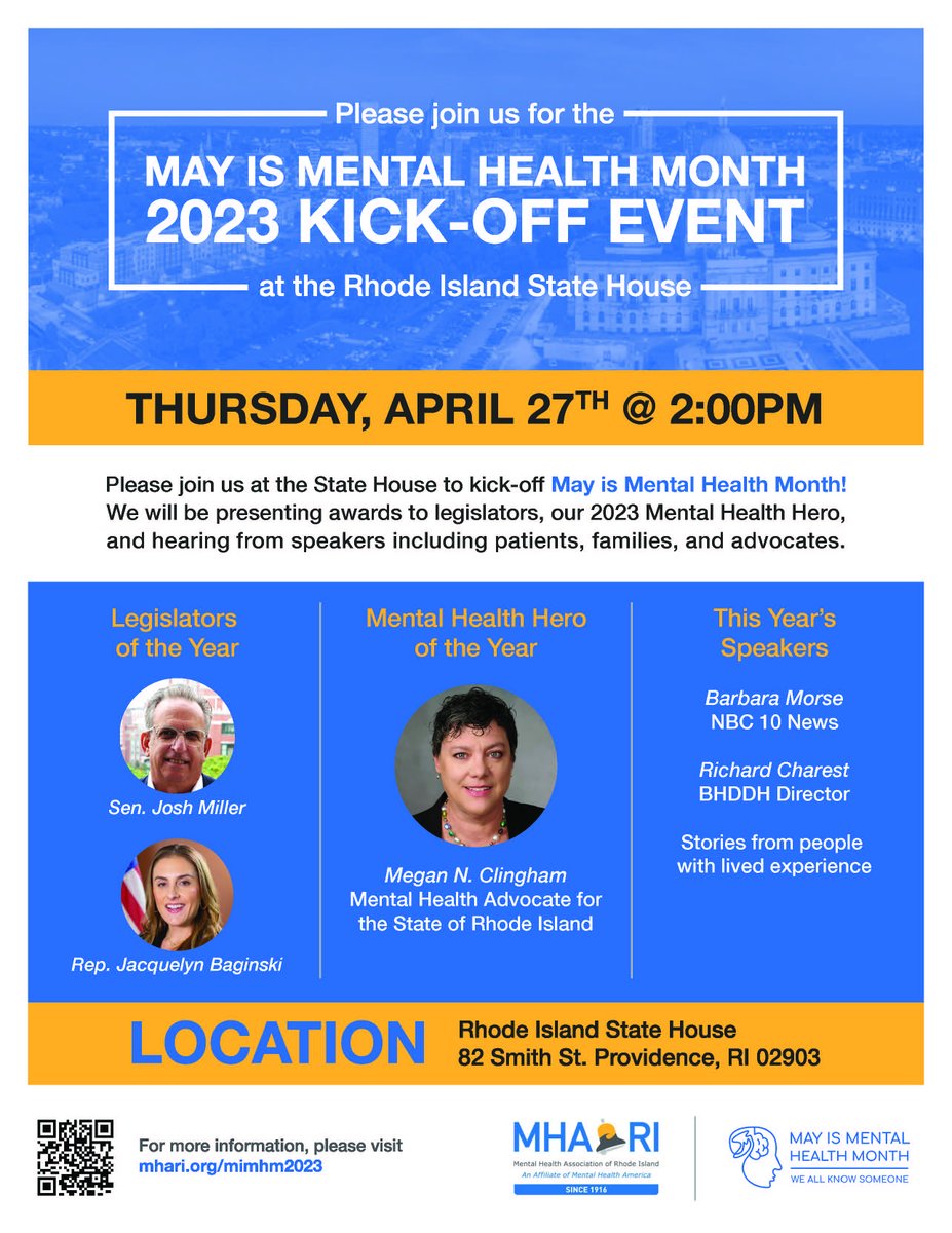 InterfaithRI's tweet photo. Join us at the RI State House on Thursday, April 27th @ 2pm for the 2023 May is Mental Health Month kick off event. https://t.co/P7pK0c4d17
