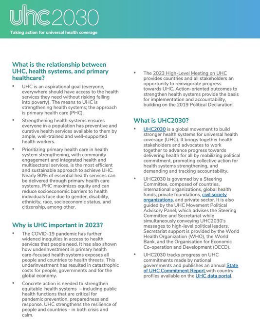 UHC2030's tweet photo. Why is UHC key for #healthsecurity, including #pandemics? What is the relationship between #universalhealthcoverage (#UHC), #healthsystems, and #primaryhealthcare (#PHC)?  Use and share our UHC message sheet:  https://t.co/VnV1yLLUS3 #UHCHLM #UHC2030 #ReshapingDevelopment https://t.co/NGhGVLGlzs
