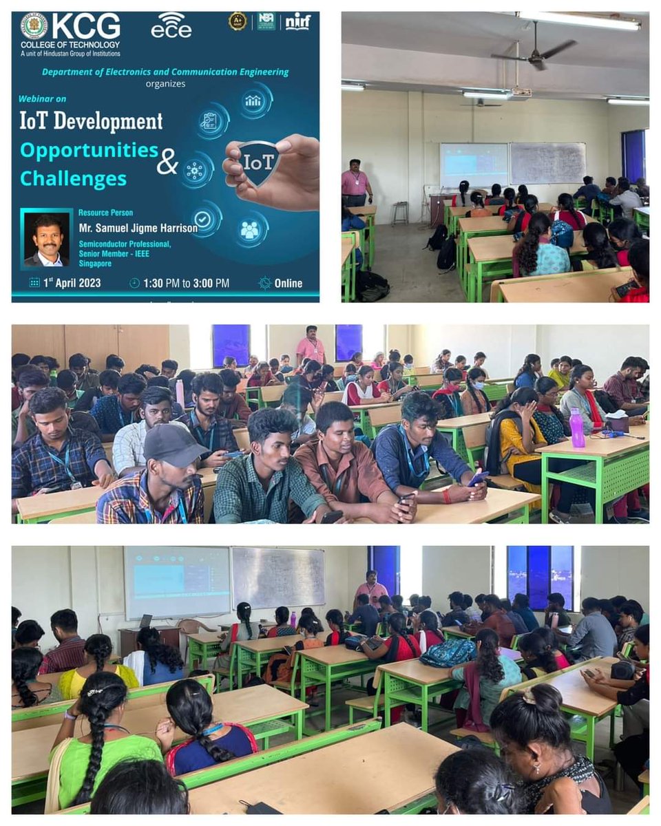 KCGtechnology's tweet photo. The Department of Electronics &amp; Communication Engineering organized a Webinar on IoT Development- Opportunities &amp; Challenges led by Mr. Samuel Jigme Harrison, Semiconductor Professional, Senior Member-IEEE, Singapore on 1st April 2023. 
#KCGCollege #webinar #virtualseminar #iot https://t.co/JNq1Hg5BXE