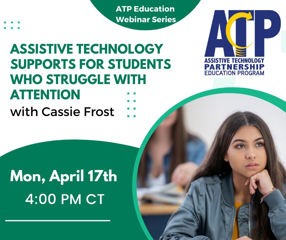 nebraskaATP's tweet image. Cassie Frost will present an overview of assistive technology, both low tech and high tech, for students who struggle with attention and how these tools offer support within the classroom. Mon, Apr 17 4PM CT. Register here: conta.cc/3JJ897L  #nebedchat #spedchat #atchat