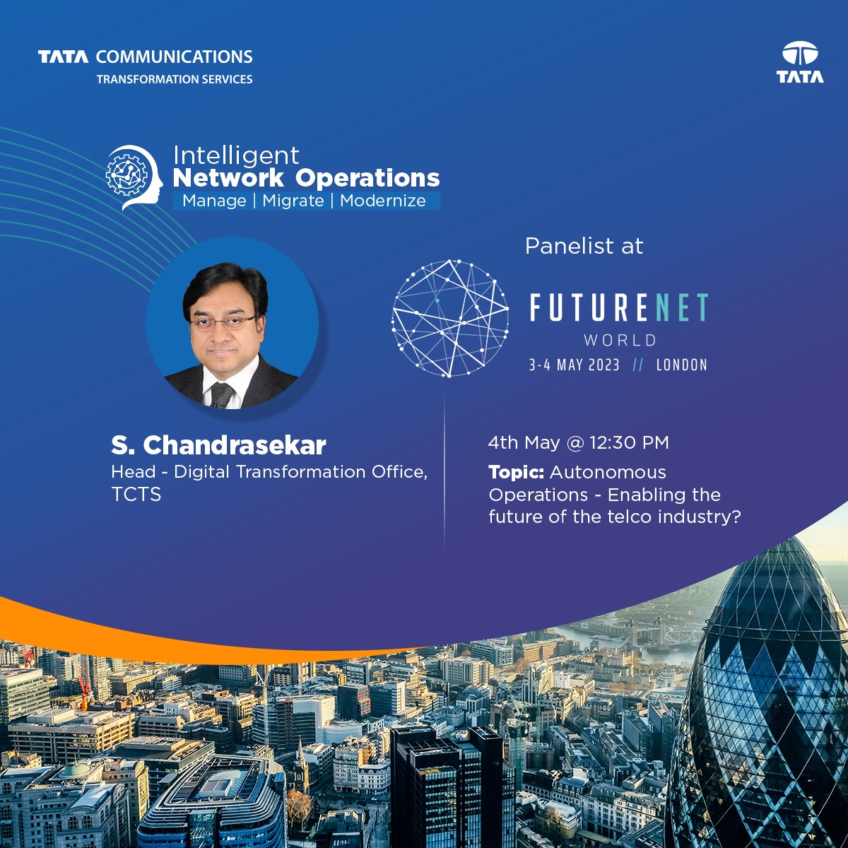 Tata_TCTSL's tweet image. Engage with Srinivasan Chandrasekar, Head – Digital Transformation Office, TCTS, as he shares his insights during the panel discussion: ‘Autonomous Operations - Enabling the future of the telco industry?’ at #FutureNet World. 1/2