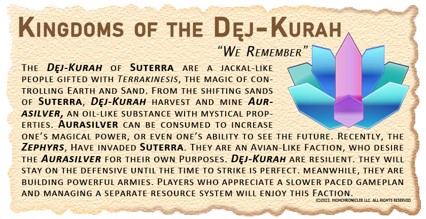 HighChronicler's tweet photo. I am proud to officially unveil the next faction from #LegendsofMagnaPrima the #cardgame: The Kingdoms of the Dęj-Kurah (deɪʔˈkuraː). A loose alliance of Kingdoms among the deserts of Suterra. #highchronicler #indiegamedev #worldbuilding #magnaprima #ExpandableCardGame #lmpxcg https://t.co/dELFn3qvbY