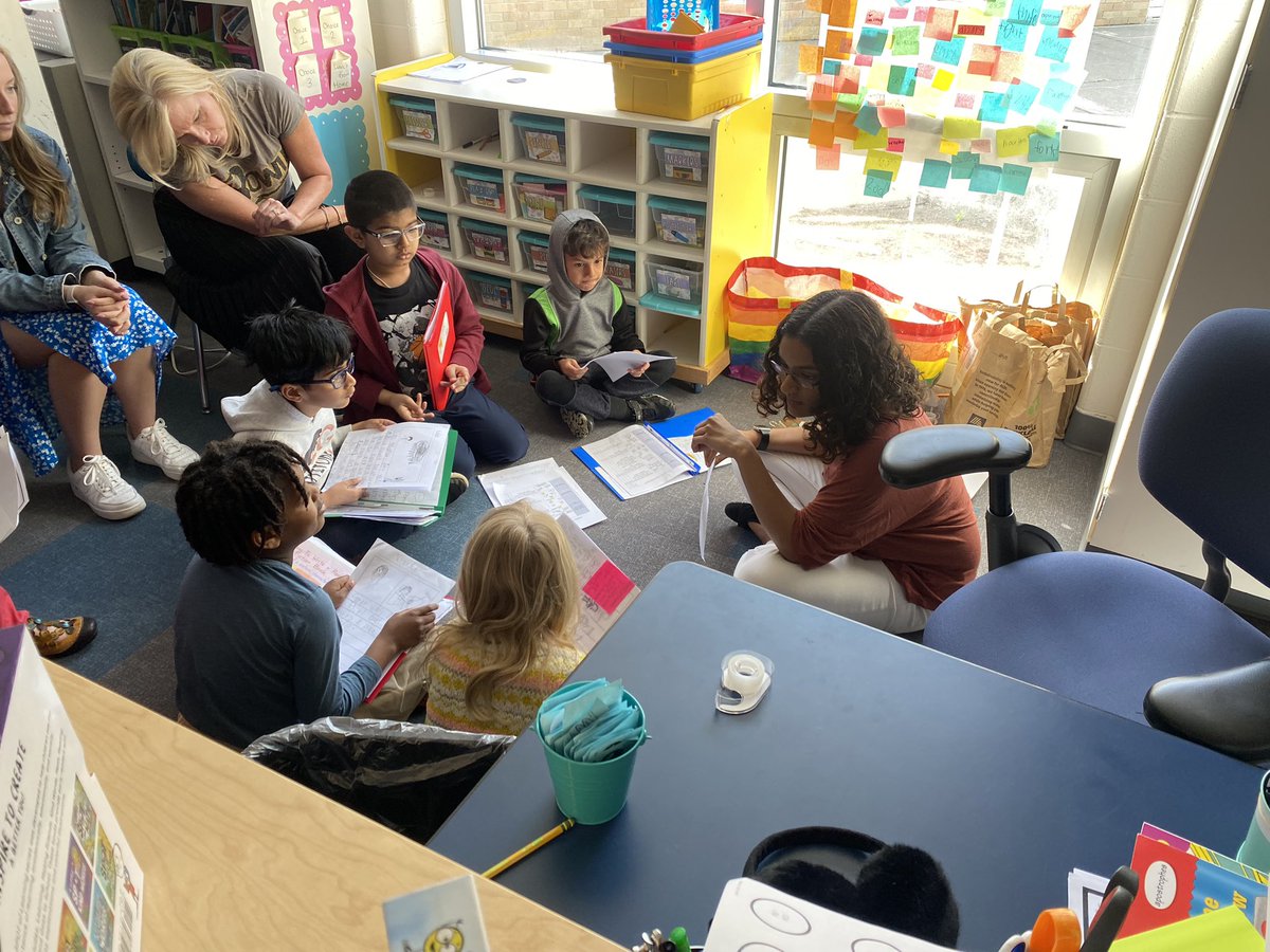 Ms. Philip leads a small group in thinking deeply about the characters in their realistic fiction story. She uses a mentor text the kids know well to help them see the reciprocity between reading and writing. #tcrwp #onemorse
