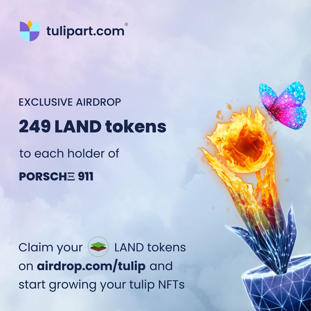 ☀️Hello my dear FRENS! 

If you are a #porche911 #NFT holder 

🚗you have 249 $LAND to CLAIM! at airdrop.com/tulip 

🏁STAKE $LAND at tulipart.com/onboarding 

LAND Token contract: etherscan.io/address/0x3470…

Everyday 4 NFT Tulips are minted
#NFTCommunity  #porches #cars