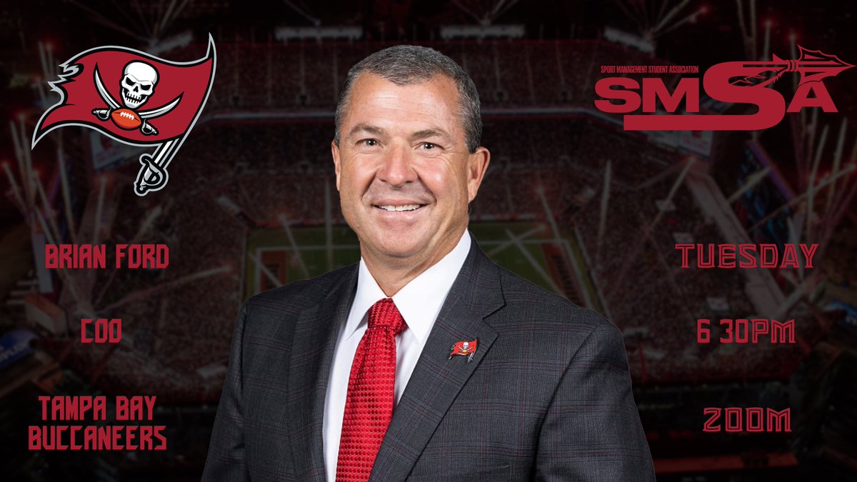 FSUSMSA's tweet photo. Last speaker of the year alert🚨🚨 Tonight, Brian Ford, COO of the Tampa Bay Buccaneers will be joining us over Zoom!

🗓️ Tuesday, April 11
⏰6:30 PM
📍Zoom!
👕 Business Casual

Link in Canvas and GroupMe! https://t.co/aivL2X0qqz