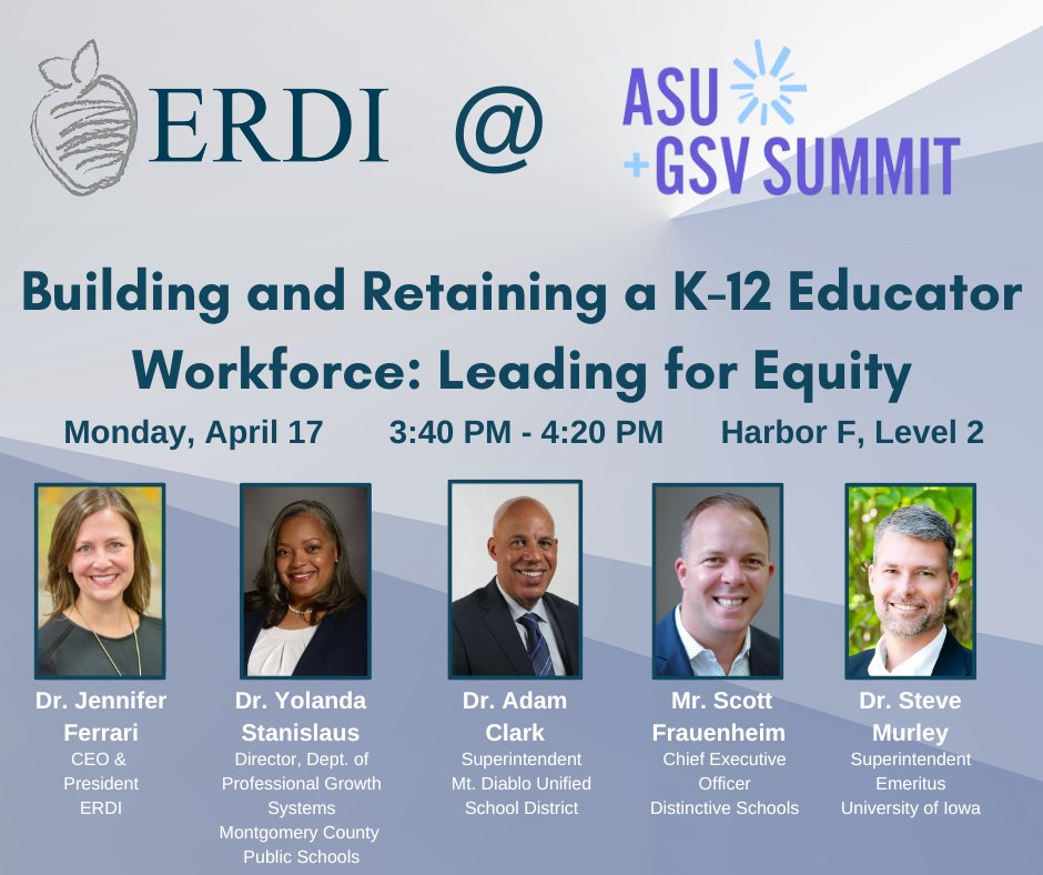 Heading to @asugsvsummit next week? Join ERDI CEO @jlferrari128 in conversation with @DrStanislausPGS @mraclark29 @scott1639 @sfmurley. Special thanks to @Lisa4edWeb and @edwebnet for your support! asugsvsummit.com/sessions/build… #ERDIinspired