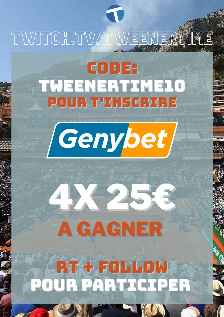 drxtennis's tweet photo. 🎁 CONCOURS FREEBETS 🎁

🔥 100€ (4x25€) à gagner ! ☄️

👨🏻‍💻 CODE: TWEENERTIME10 sur ton inscription GenyBet pour nous soutenir et bénéficier de 10€ de freebets supplémentaire 🤝

🚨 RT + FOLLOW @Genybet_Sport pour participer les gars ! https://t.co/Ck0lN2OMBr