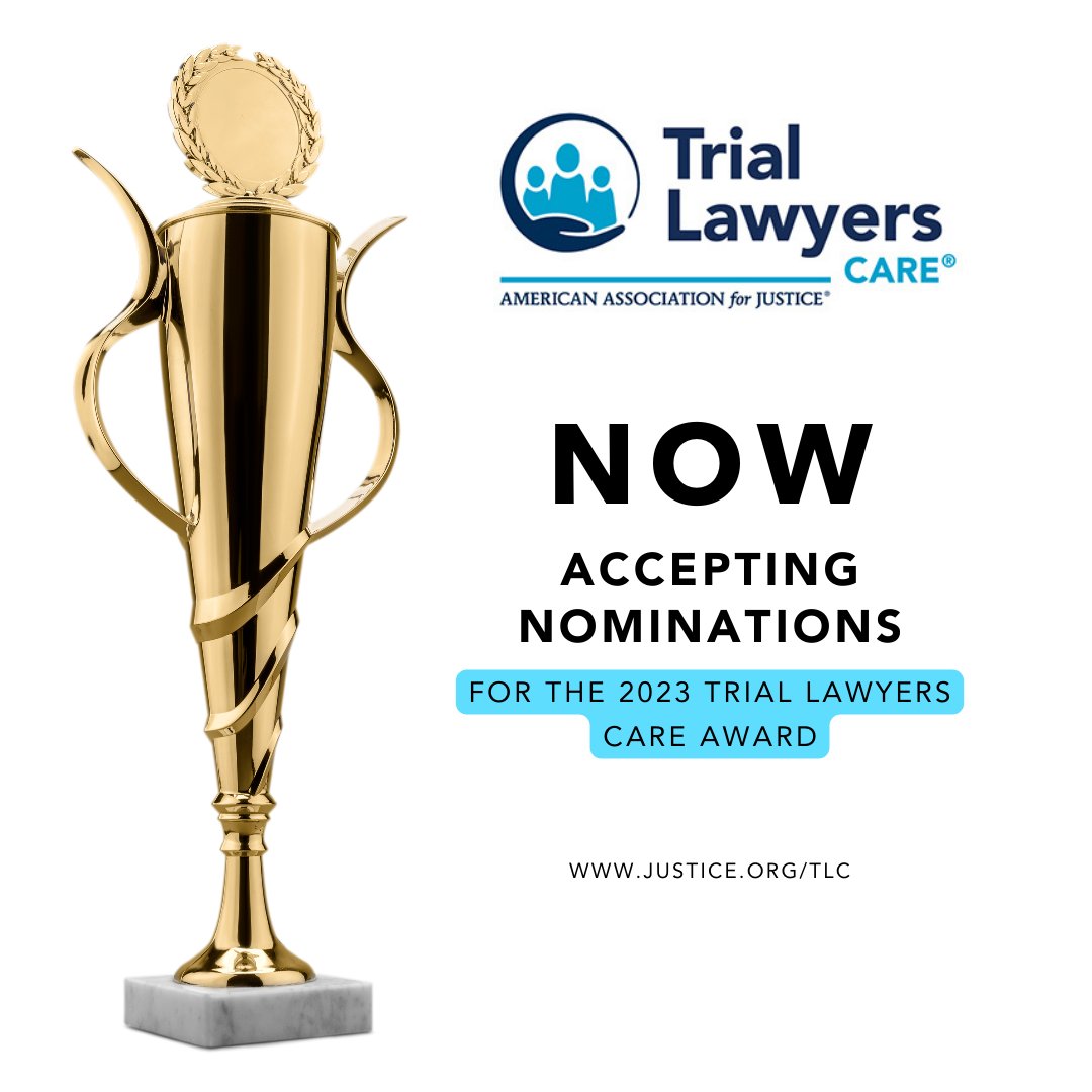 Join us in celebrating the volunteers in our communities!

Nominate an AAJ member with an outstanding record of community service for the Trial Lawyers Care Award. #TrialLawyersCare

Nominate here: bit.ly/3ZLEWzM