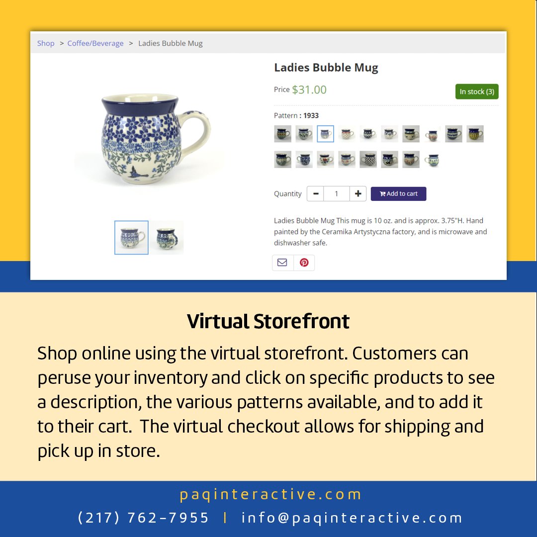 paqinteractive's tweet photo. PAQ has been working with Out Of The Blue Polish Pottery for many years now and we have enjoyed building and maintaining their virtual storefront. Their online shopping feature is a great example of what we can do for customers who want to sell online.
#webdev #paqinteractive https://t.co/hcrJrSoAKS
