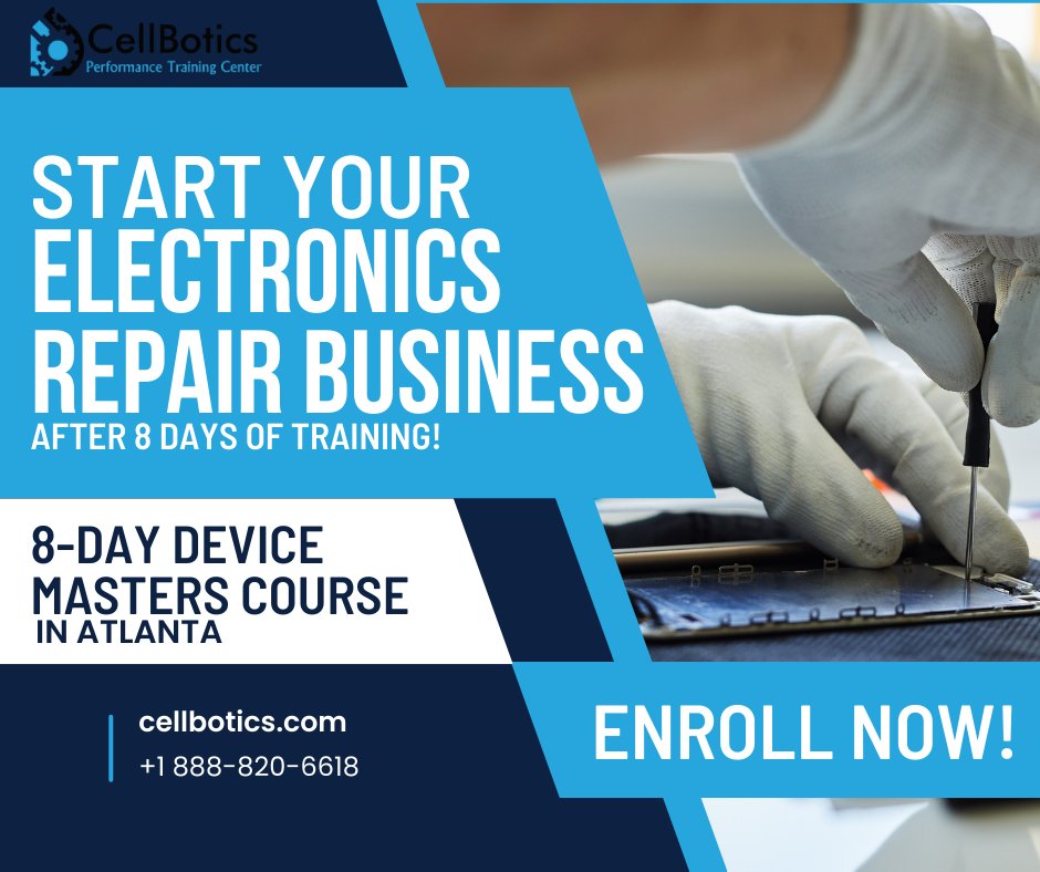 CellBotics's tweet image. Don’t miss out on an opportunity to start your own repair business after 8 days of training at CellBotics! Enroll now! #CellBotics #repairbusiness