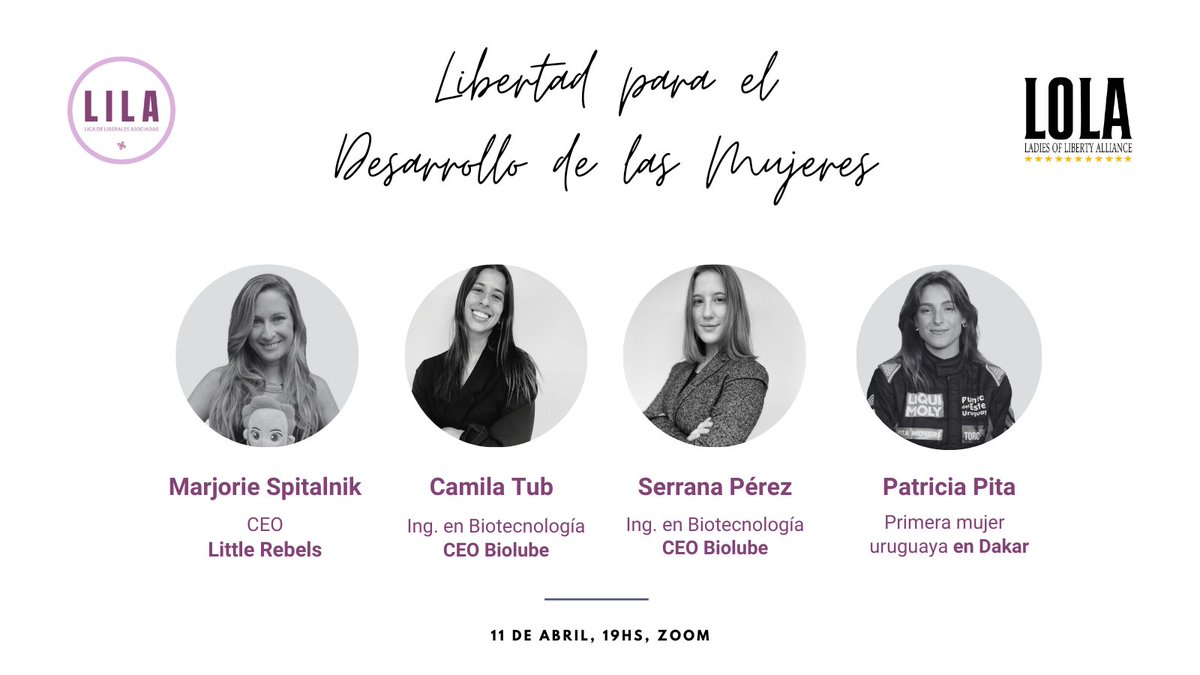 #HOY Los países con índices más altos de libertad brindan a las mujeres mayores oportunidades para que cumplan su proyecto de vida 🗽

Conversaremos con mujeres que han podido romper esquemas en la sociedad uruguaya 🇺🇾

🗓️11 de abril
⏰ 19:00hs
📍ZOOM (pedí link)