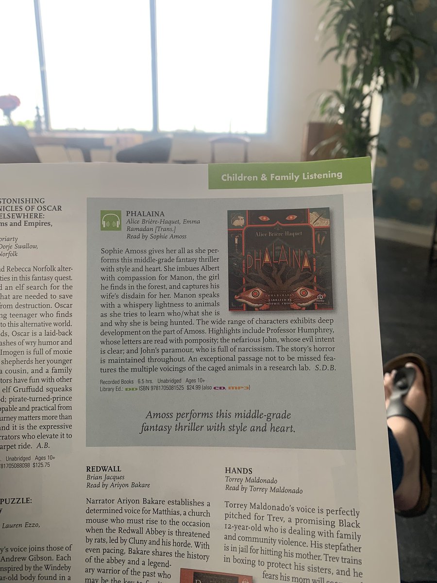 Awww always love seeing a review in print. 🥰 Thanks again for the Earphones Award @AudioFileMag! #Phalaina #AliceBriereHaquet @EmKateRam @recordedbooks