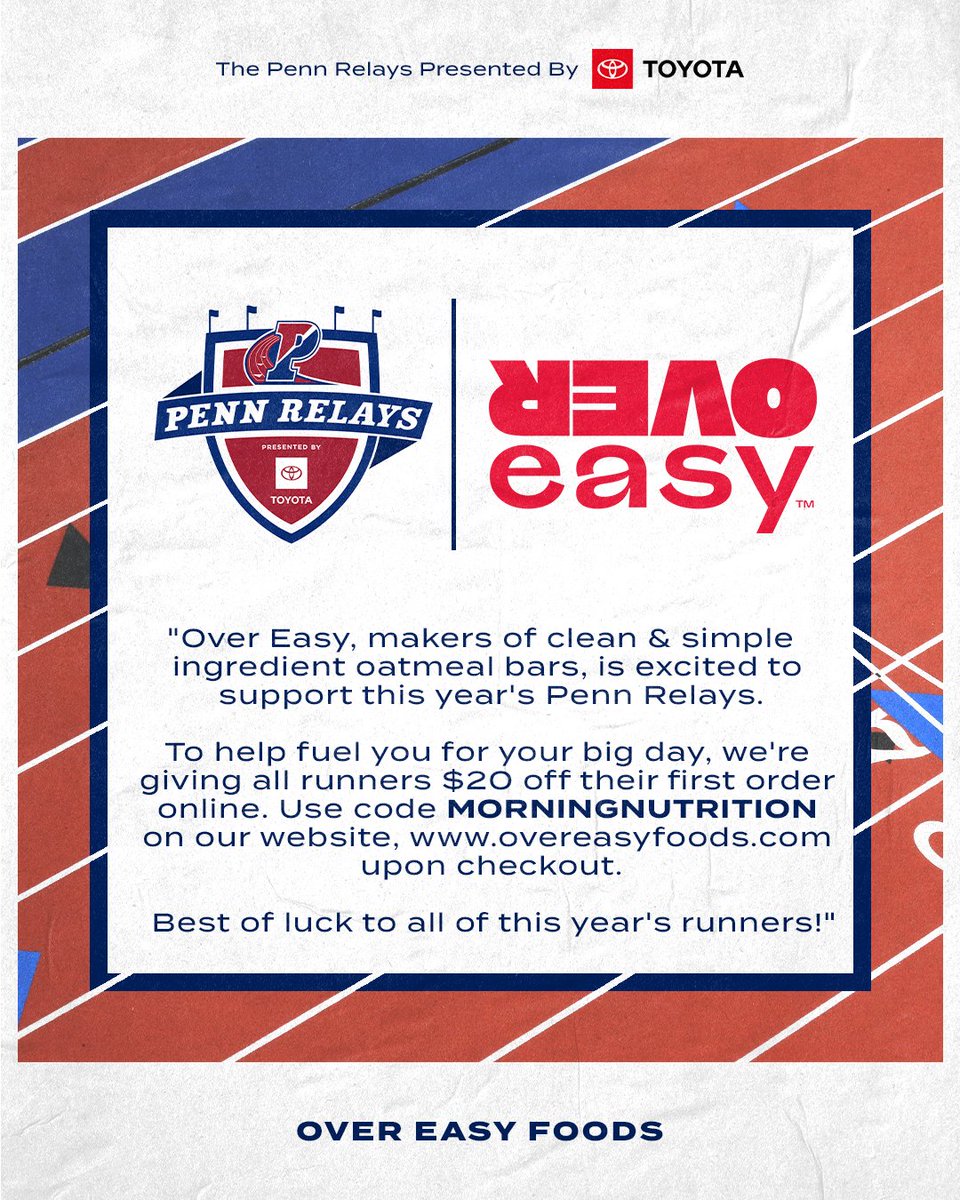 🚨𝗡𝗘𝗪 𝗣𝗔𝗥𝗧𝗡𝗘𝗥 𝗔𝗡𝗡𝗢𝗨𝗡𝗖𝗘𝗠𝗘𝗡𝗧🚨   

We are very excited to welcome Over Easy Foods as an official partner of The Penn Relays! 

#2023PennRelays