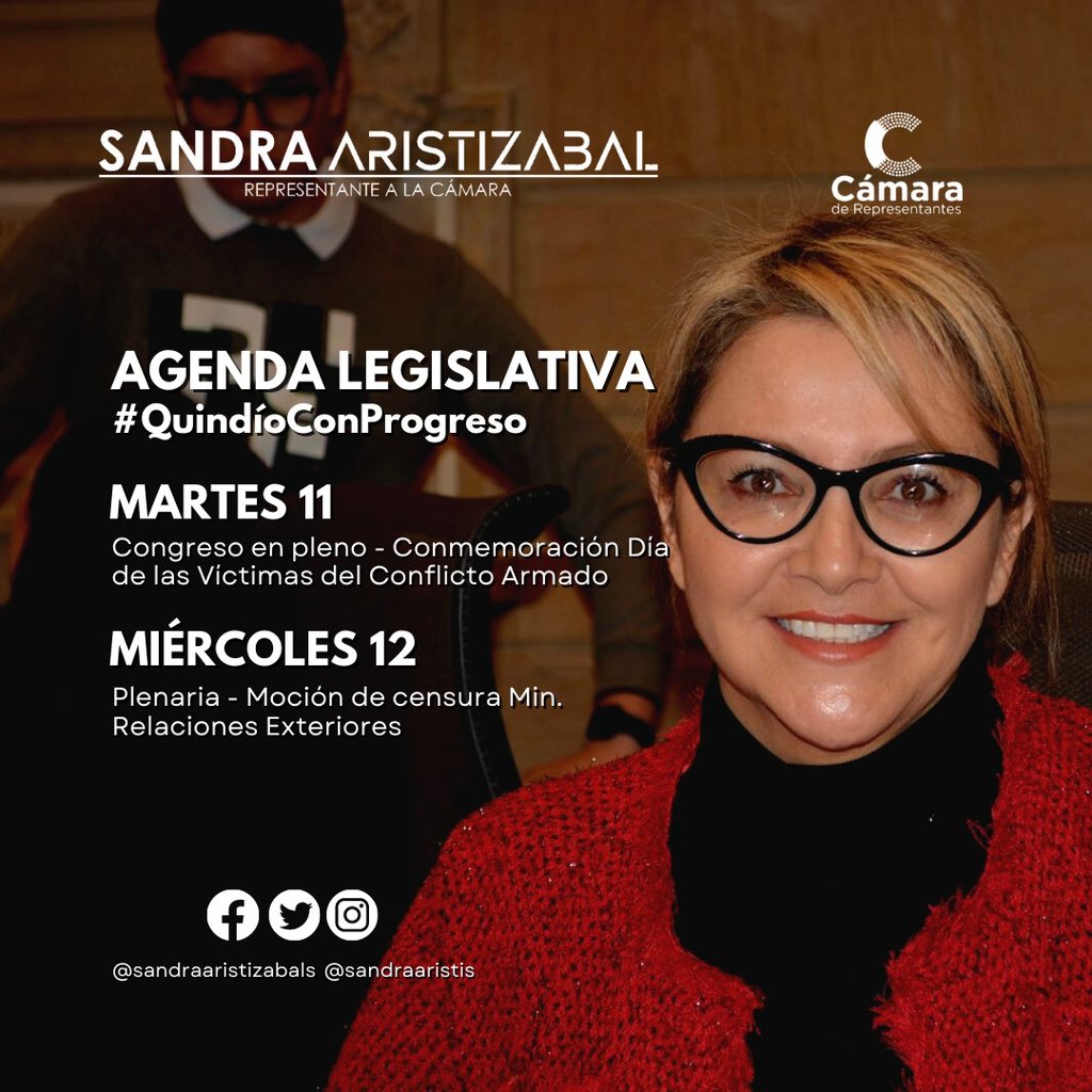 sandraaristis's tweet image. #QuindíoConProgreso Mi compromiso es con todos los quindianos, por eso quiero compartirles nuestra agenda legislativa de esta semana⚖️